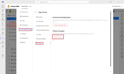 ❌ How to delete all the pages in my knowledge base?