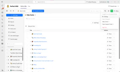 Where can I find the list of all domains registered in Perfect Wiki?